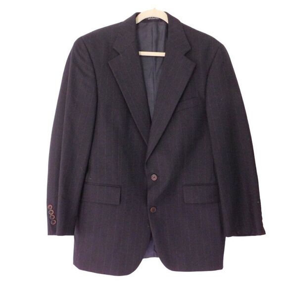 Ralph Lauren Sport Coat Blazer Suit Jacket 100% wool Navy White Pinstripe‎ 40R